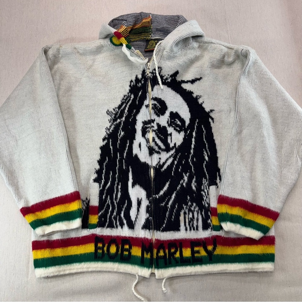 Vintage Bob Marley Tejidos Ruminahui Sweater Jacket Hoodie Full Zip Sz XL Y2K